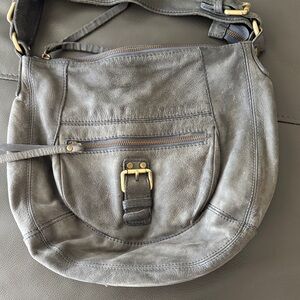 Tano Gray Leather Shoulder Bag with Buckle Detail